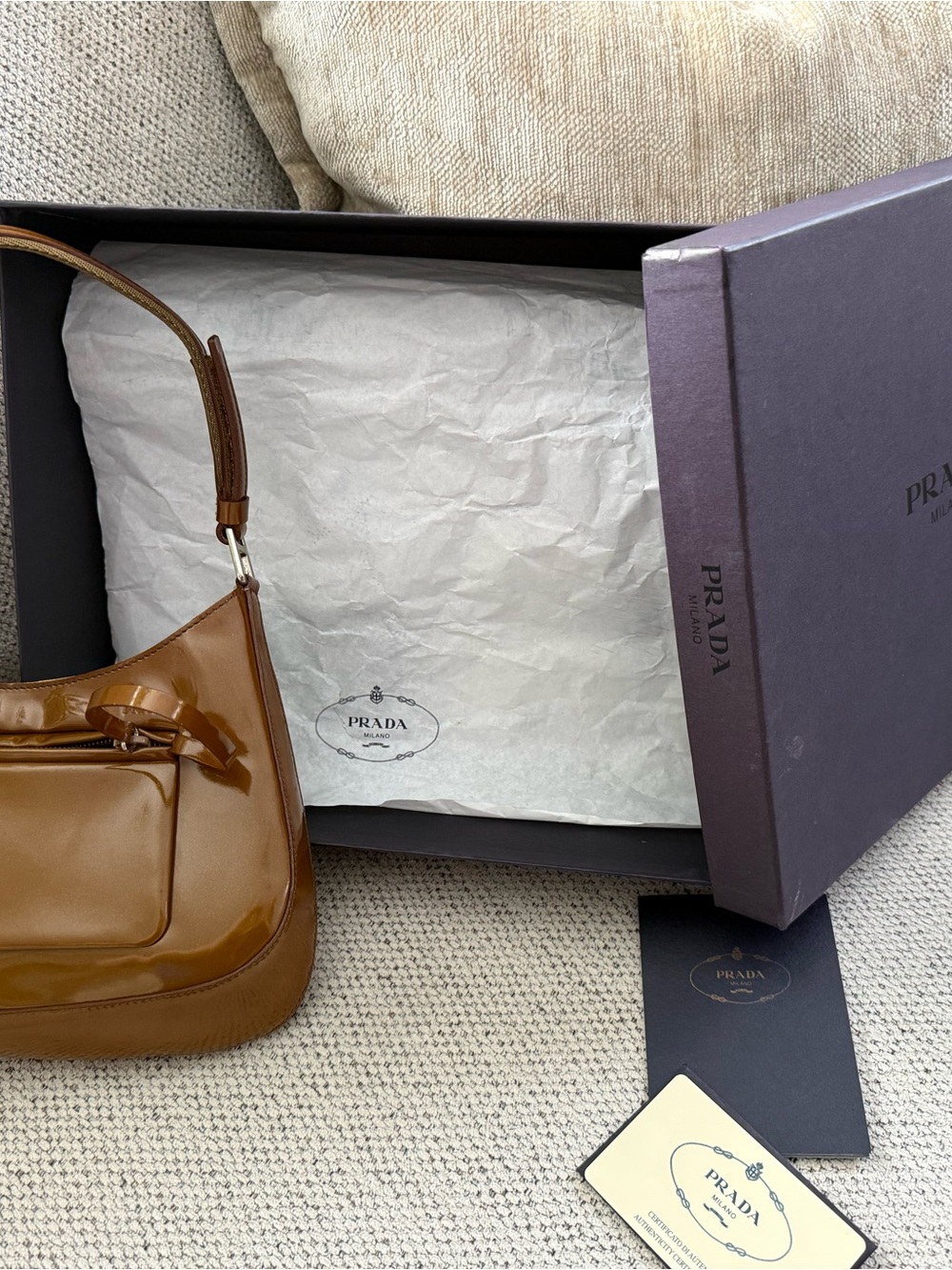 Prada Cognac Patent Leather Shoulder Bag